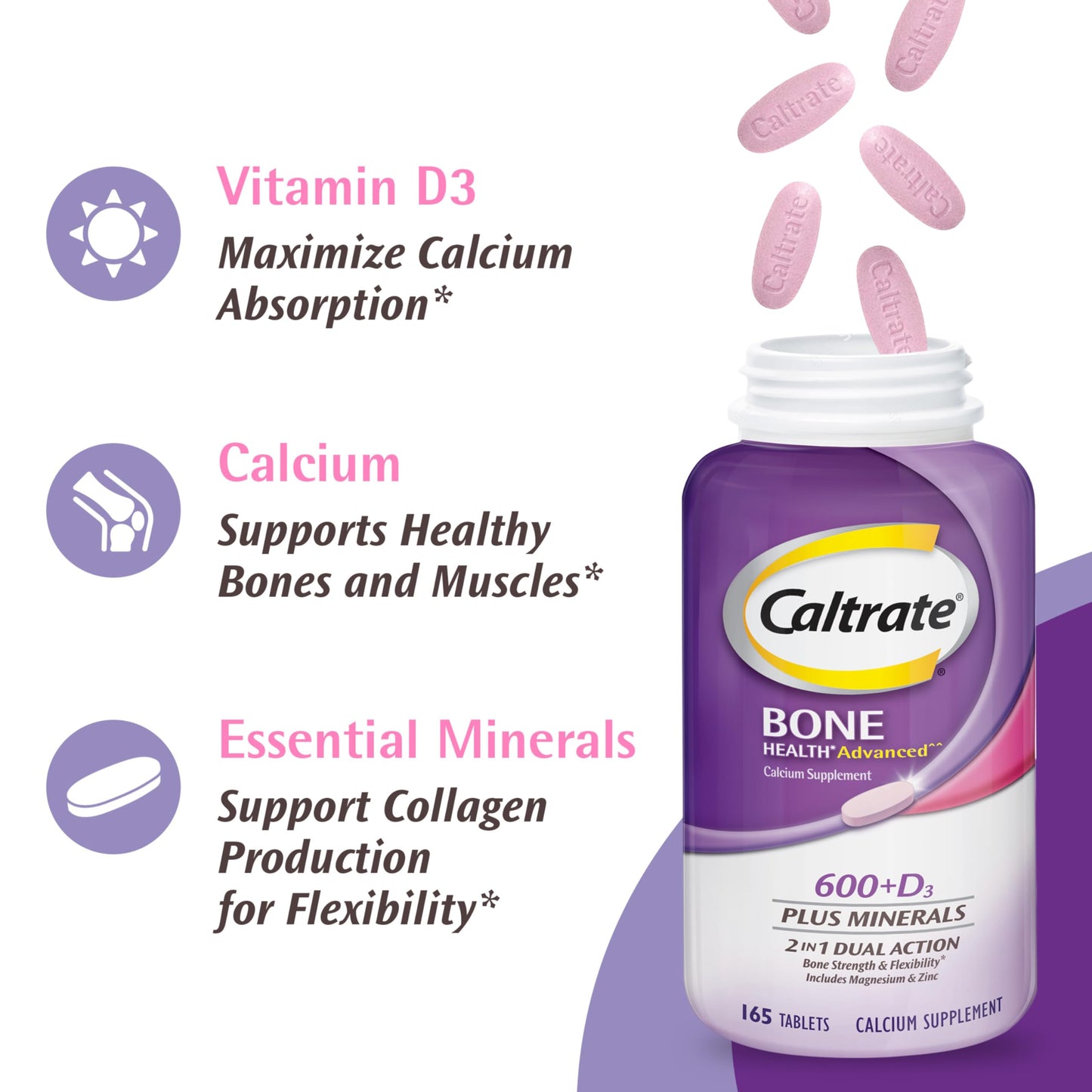 Caltrate 600 Plus D3 Minerals Calcium & Vitamin D Tablets – 120 ct