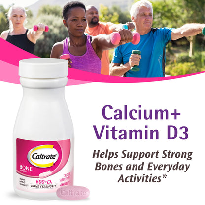 Caltrate 600 Plus D3 Calcium & Vitamin D Tablets – 60 Count | Bone Health