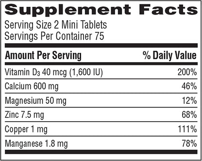 Caltrate Minis + Minerals – 150 Count (Pack of 2) | Calcium + Vitamin D3 + Zinc, Copper & Manganese