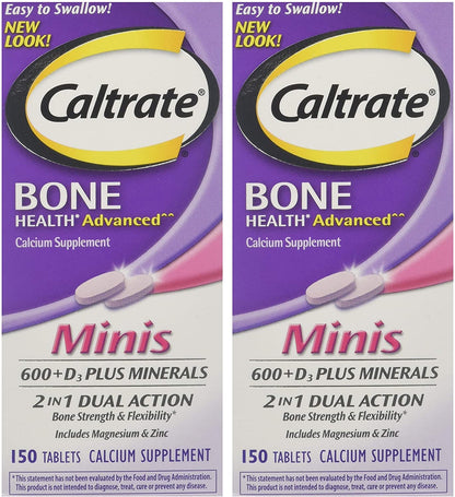 Caltrate Minis + Minerals – 150 Count (Pack of 2) | Calcium + Vitamin D3 + Zinc, Copper & Manganese