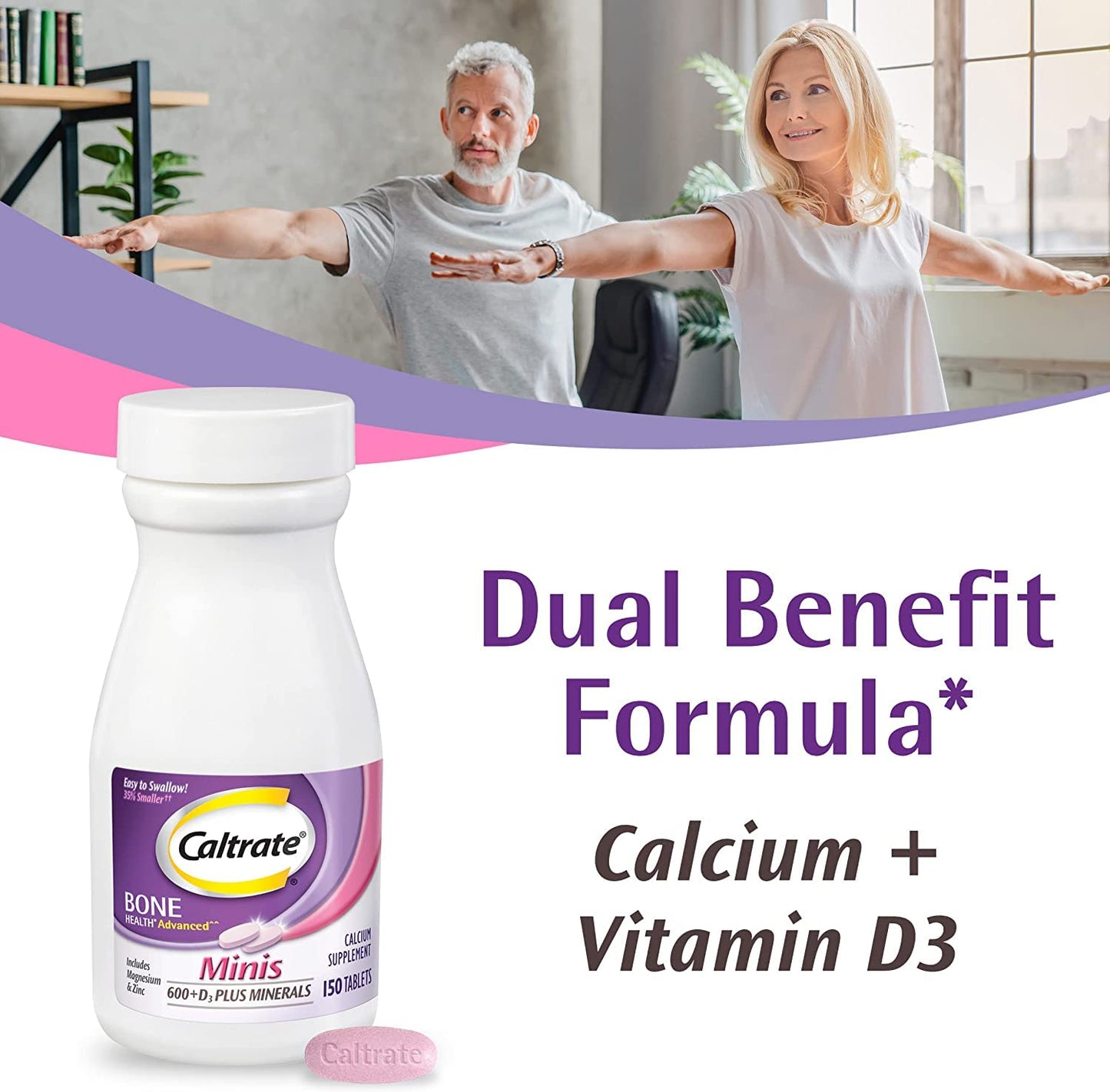 Caltrate Minis + Minerals – 150 Count (Pack of 2) | Calcium + Vitamin D3 + Zinc, Copper & Manganese