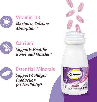 Caltrate Minis + Minerals – 150 Count (Pack of 2) | Calcium + Vitamin D3 + Zinc, Copper & Manganese