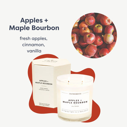 Calyan Wax Co. Apples & Maple Bourbon 2 Wick Candle - 37 Hour Burn | Soy Wax