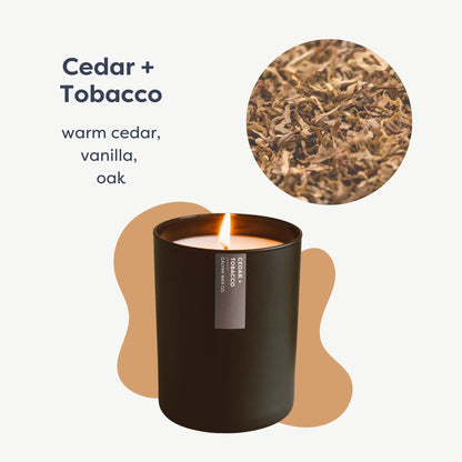 Calyan Wax Co. Cedar & Tobacco Candle – 75 Hour Burn – Non-Toxic Soy | Black Matte Tumbler Jar 10.2oz