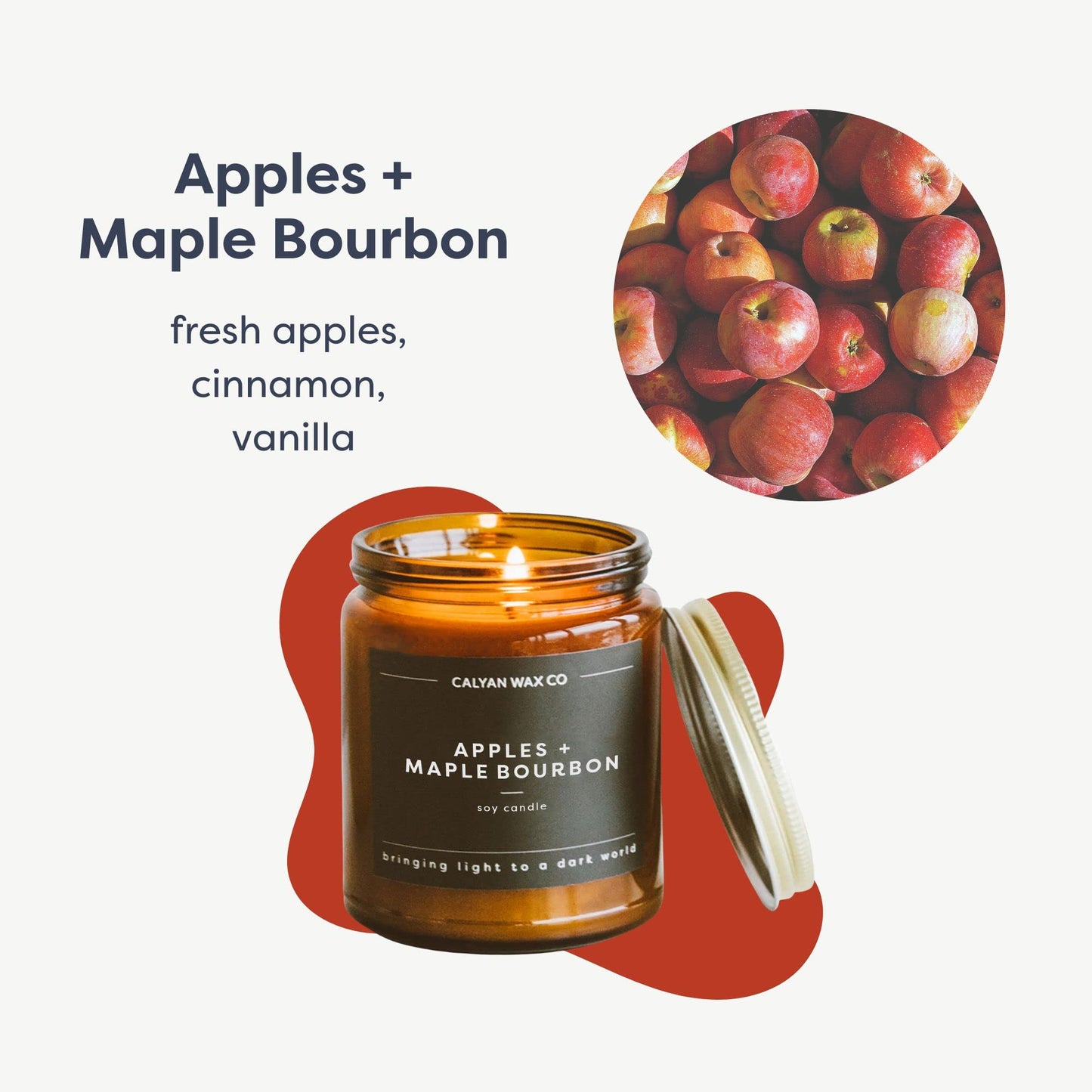 Calyan Wax Co. Apples & Maple Bourbon Soy Candle – 57 Hour Burn, Amber Jar, 7.2oz