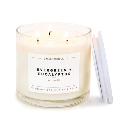 Calyan Wax Co. Evergreen & Eucalyptus 3-Wick Soy Candle – 14.9oz, 43h Burn