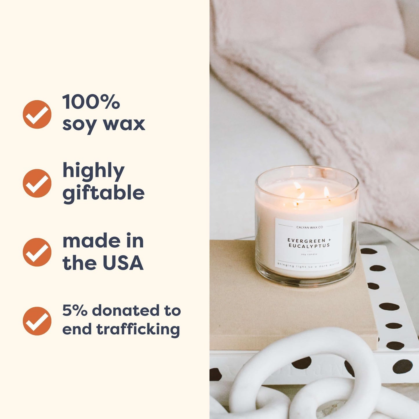 Calyan Wax Co. Evergreen & Eucalyptus 3-Wick Soy Candle – 14.9oz, 43h Burn