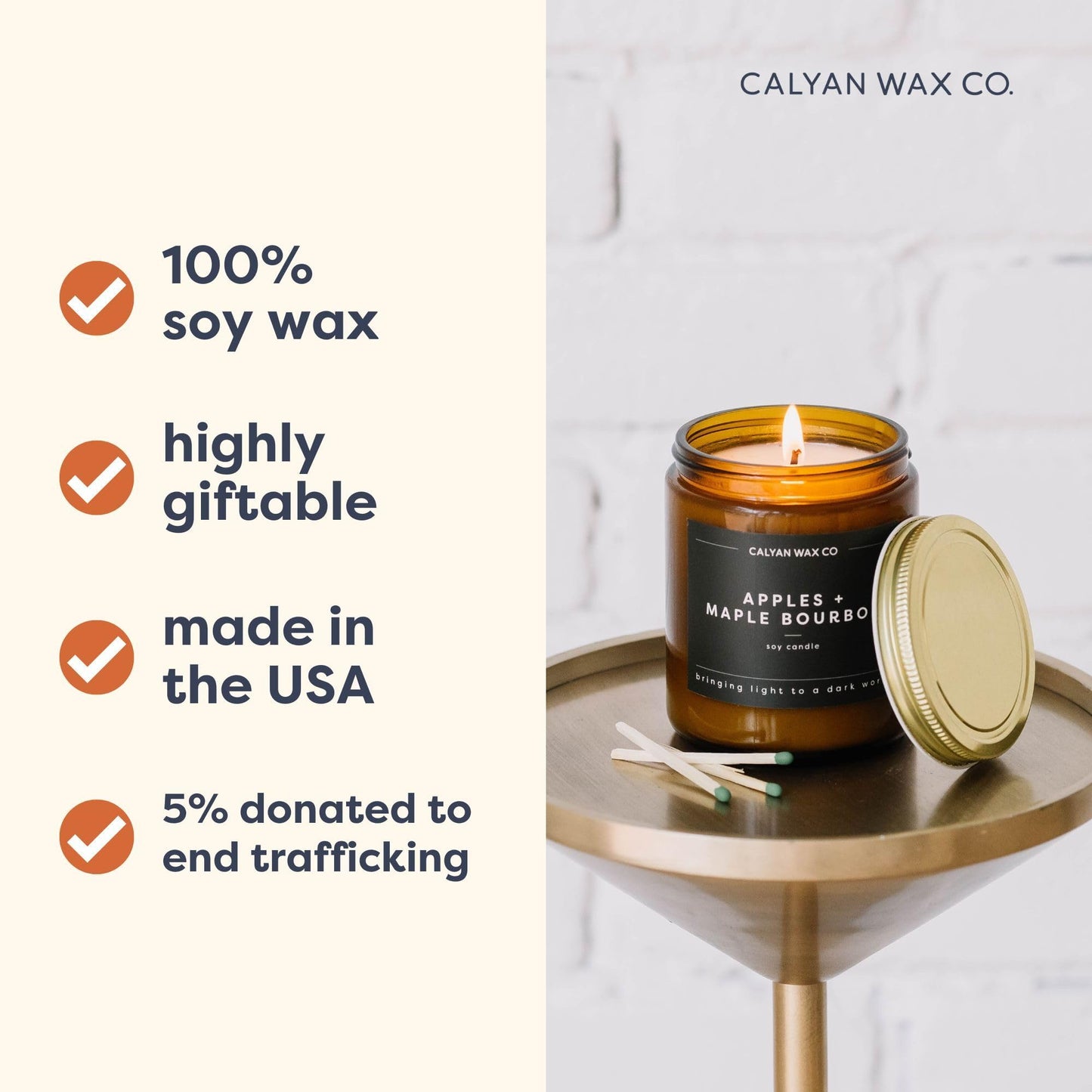 Calyan Wax Co. Evergreen & Eucalyptus Candle — 57-Hour Burn, Non-Toxic Soy, Amber Jar 7.2oz