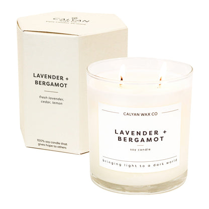 Calyan Wax Co. Lavender & Bergamot 2 Wick Candle | 37h Burn, Non-Toxic Soy, 8.8oz