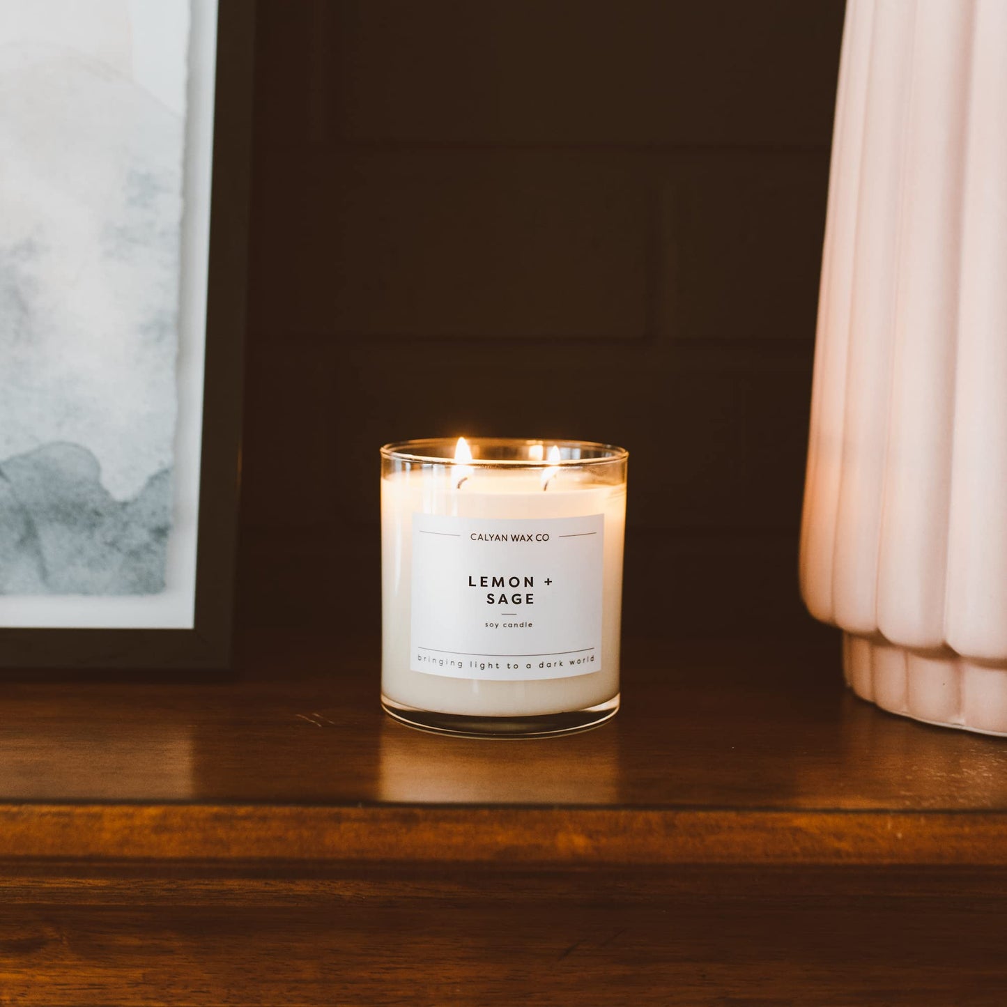 Calyan Wax Co. Lemon & Sage 2 Wick Candle | 37 Hour Burn | Non-Toxic Soy | 8.8oz