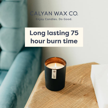 Calyan Wax Co. Redwood & Vanilla Candle — 75-Hour Soy, Black Tumbler, 10.2oz