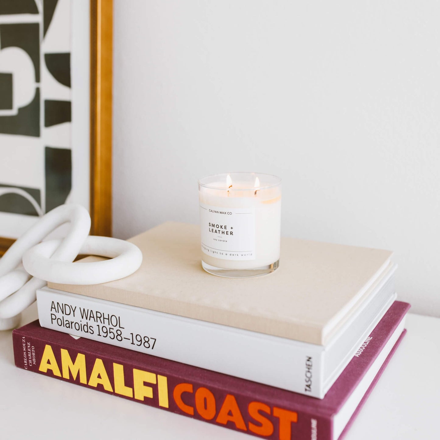 Calyan Wax Co. Smoke & Leather 2-Wick Soy Candle – 37-Hour Burn, 8.8oz