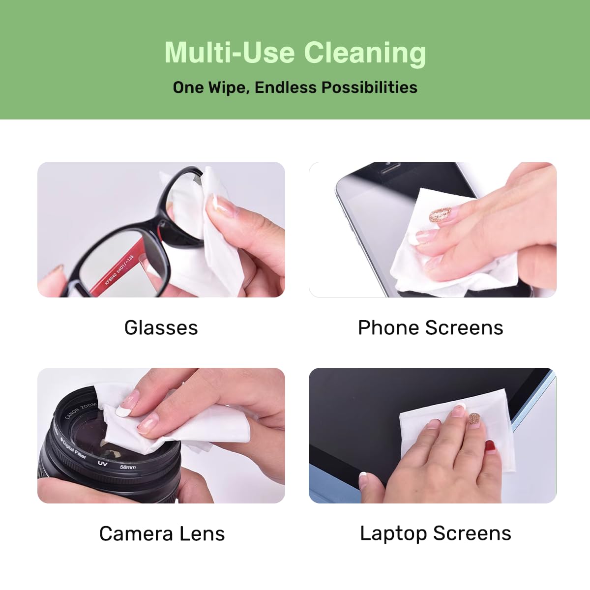 SOLWST Optix Lens Cleaning Wipes - 100 Pre-Moistened, Individually Wrapped for Eyeglasses, Lenses & Screens