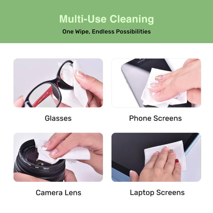 SOLWST Optix Lens Cleaning Wipes - 100 Pre-Moistened, Individually Wrapped for Eyeglasses, Lenses & Screens