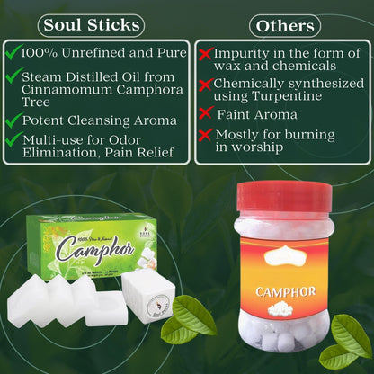 SOUL STICKS Natural Camphor Blocks & Tablets – Pure Camphor for Aromatherapy, Puja & Kapoor (56g, 12 Tablets)