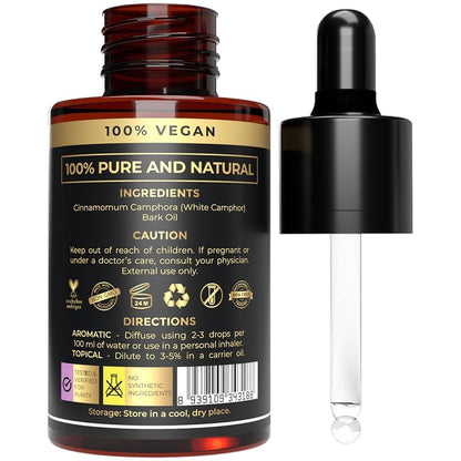 100% Plant Based Organic Camphor Essential Oil - Pure & Steam Distilled