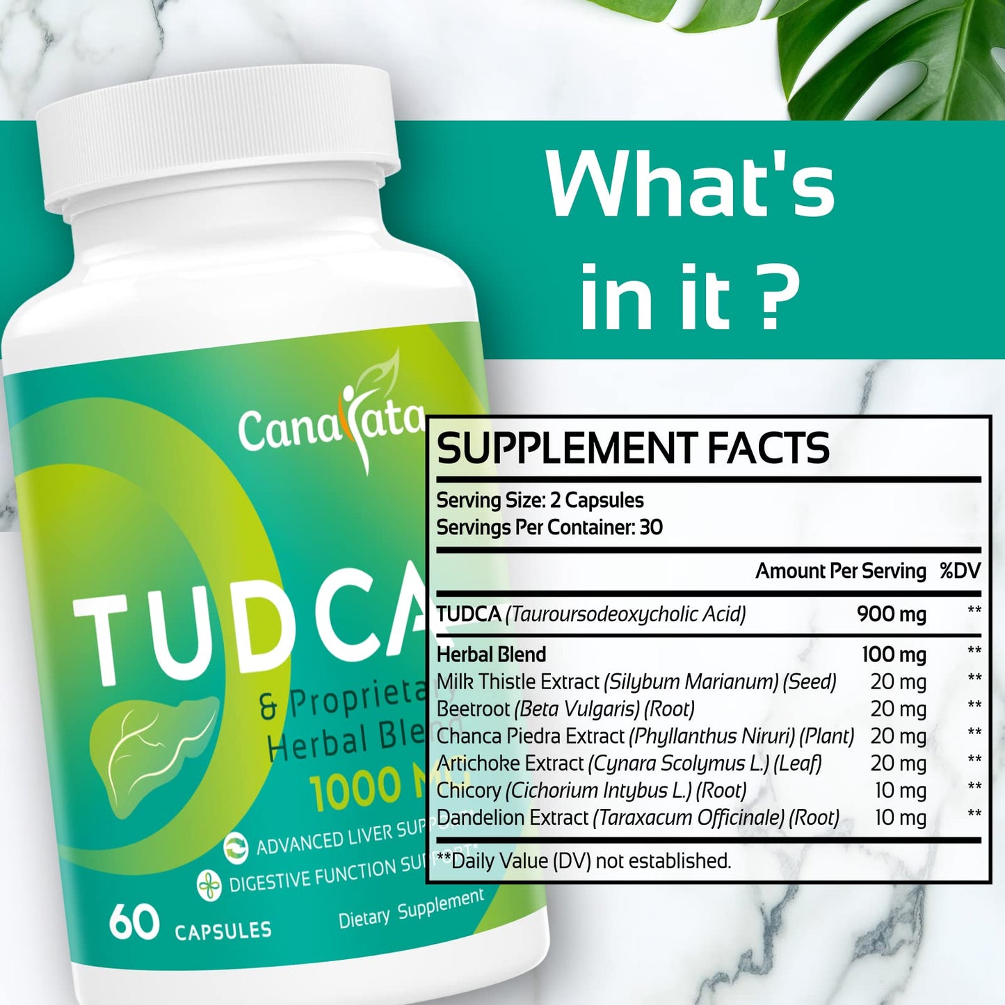 Canarata TUDCA Liver Support 1000mg – 120 Vegan Capsules with Milk Thistle