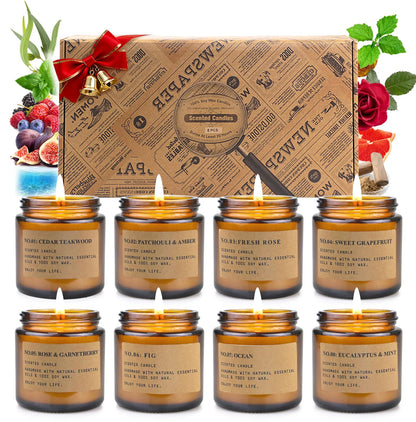 8-Pack Candle Gift Set for Women | Scented Soy Candles in Amber Jars