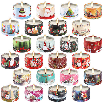 24Pack Christmas Scented Candle Tins Gift Set – Soy Wax, Smokeless, 2.5oz