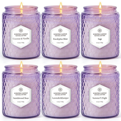 6 Pack Aromatherapy Candles Gift Set – Soy Wax, 240 Hours Total Burn Time