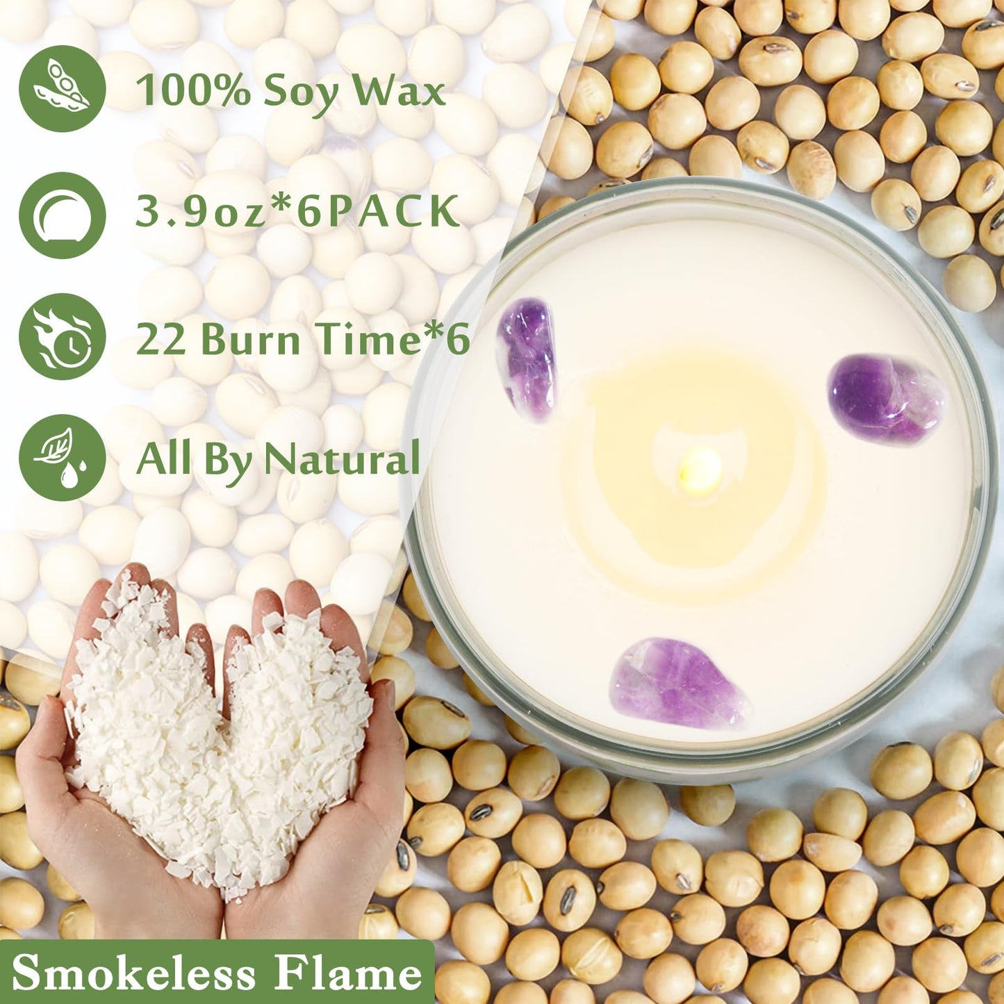 6 Pack Sage Candles for Cleansing Your Home | Crystal Healing Stones