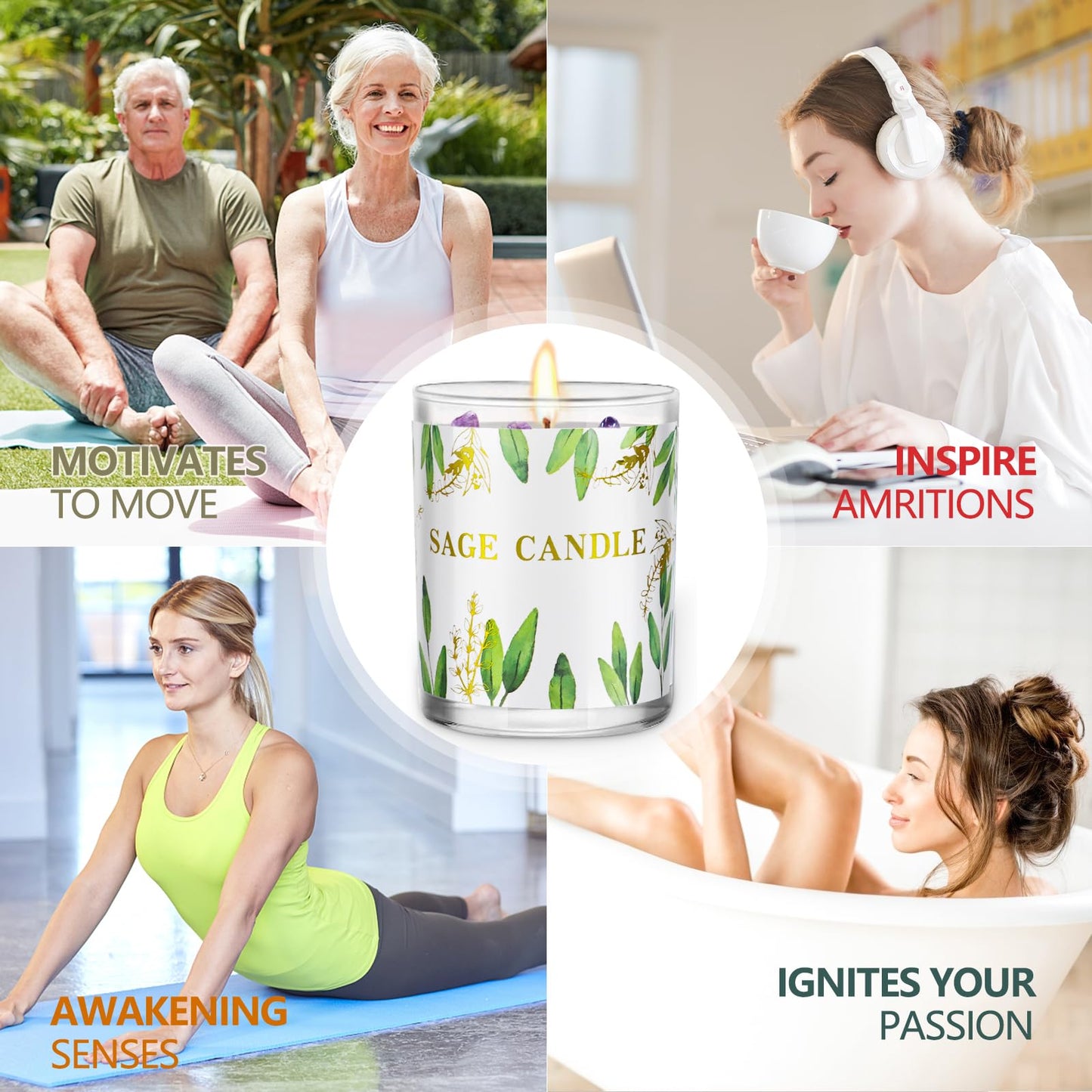 6 Pack Sage Candles for Cleansing Your Home | Crystal Healing Stones