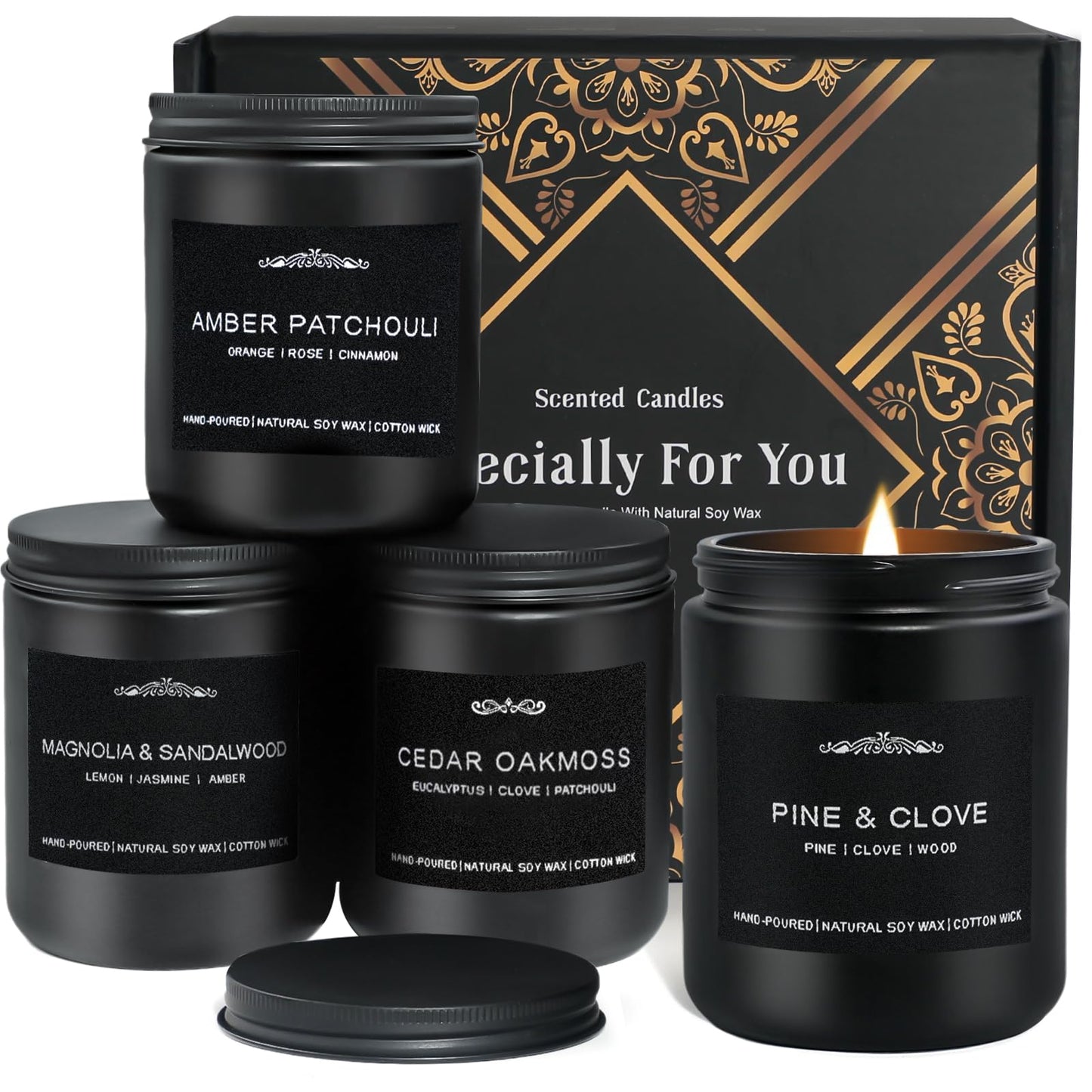 Candles for Men 4 Pack Soy Candles 28oz | 200 Hours Burn Time
