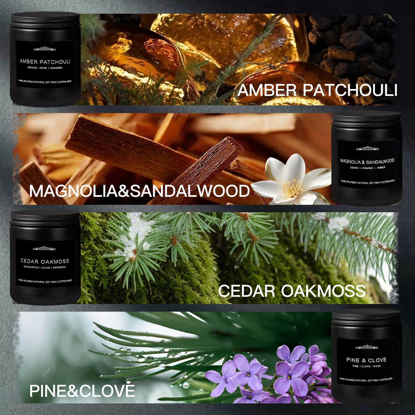 Candles for Men 4 Pack Soy Candles 28oz | 200 Hours Burn Time