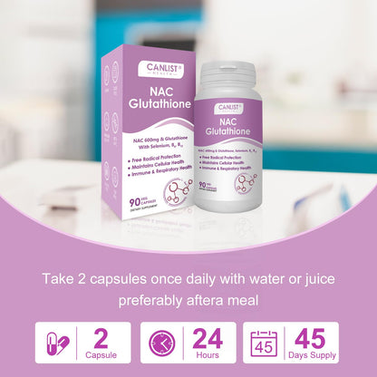 CANLIST NAC Supplement – NAC 600mg + Glutathione 400mg | Liver Health, Detox, 90 Veggie Capsules