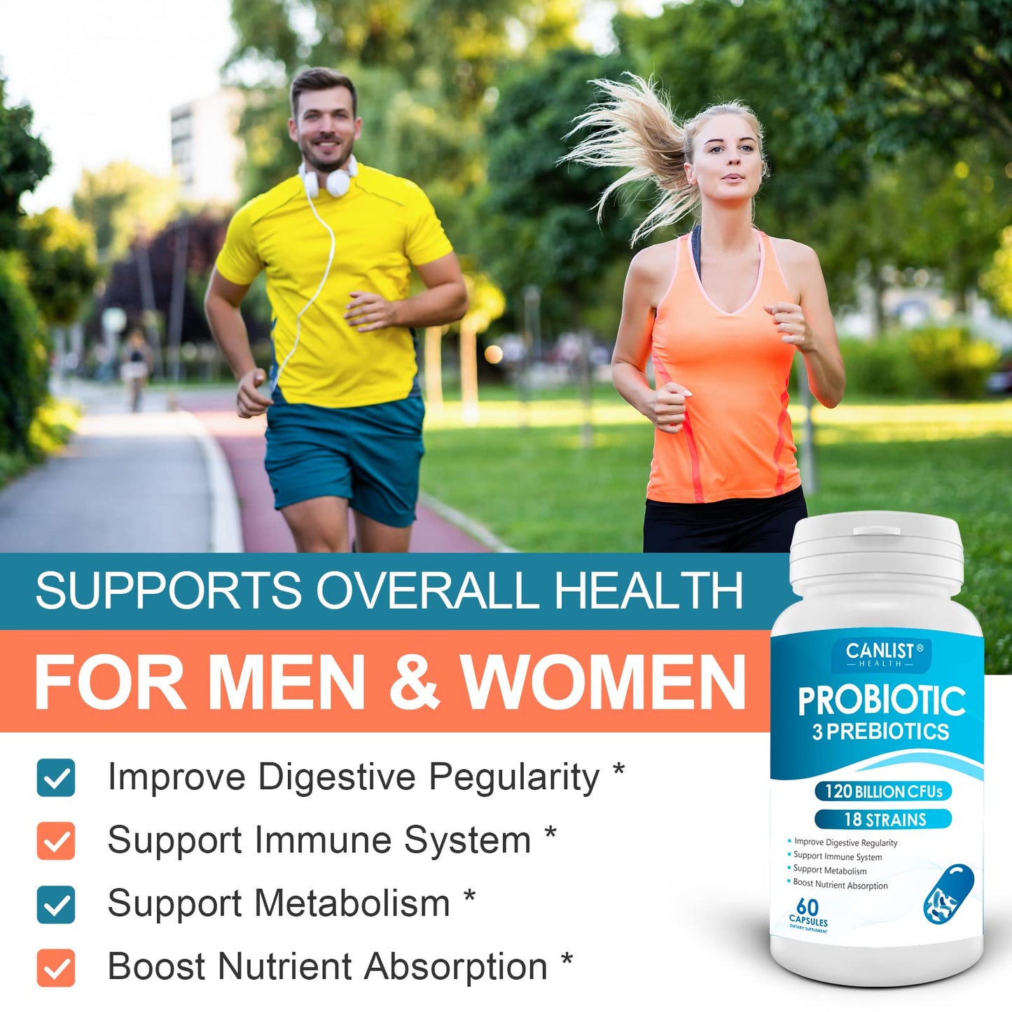 CANLIST Probiotics 120B CFUs – 18 Strains, Prebiotics & Digestive Enzymes – 60 Caps (Non-GMO)