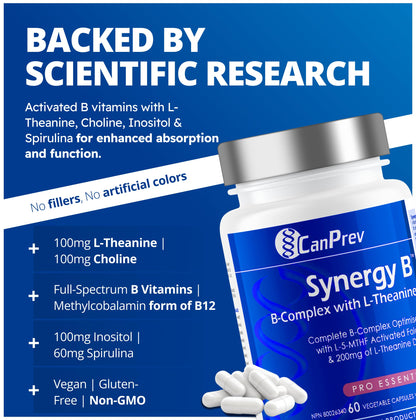 CanPrev Synergy B Complex with L-Theanine – 60 Capsules, 30-Day Supply