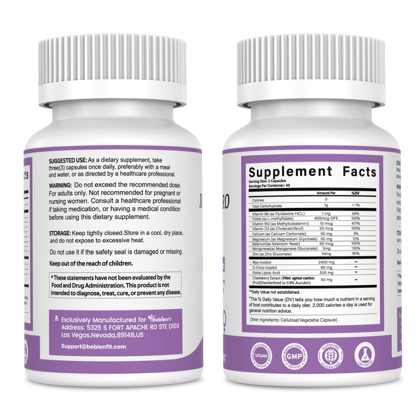 13-in-1 Myo-Inositol & D-Chiro Inositol for Women – PCOS, Hormonal Balance, 40:1 Ratio, 120 Veg Caps