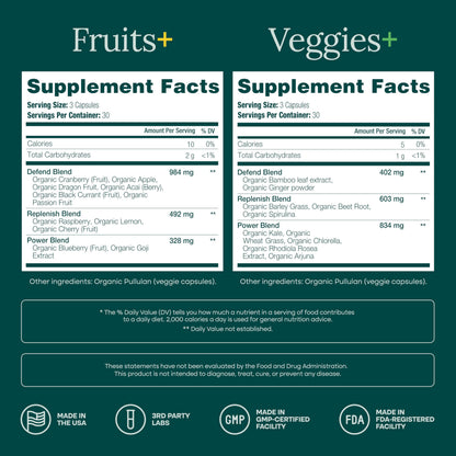 Etta Vita 100% Organic Fruits & Veggies, 180 Capsules – Vegan, Non-GMO, Made in USA