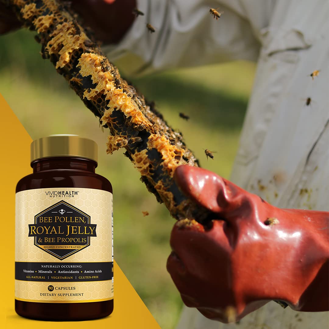 Vivid Health Nutrition Royal Jelly & Bee Pollen Capsules - High Potency, 90 Count
