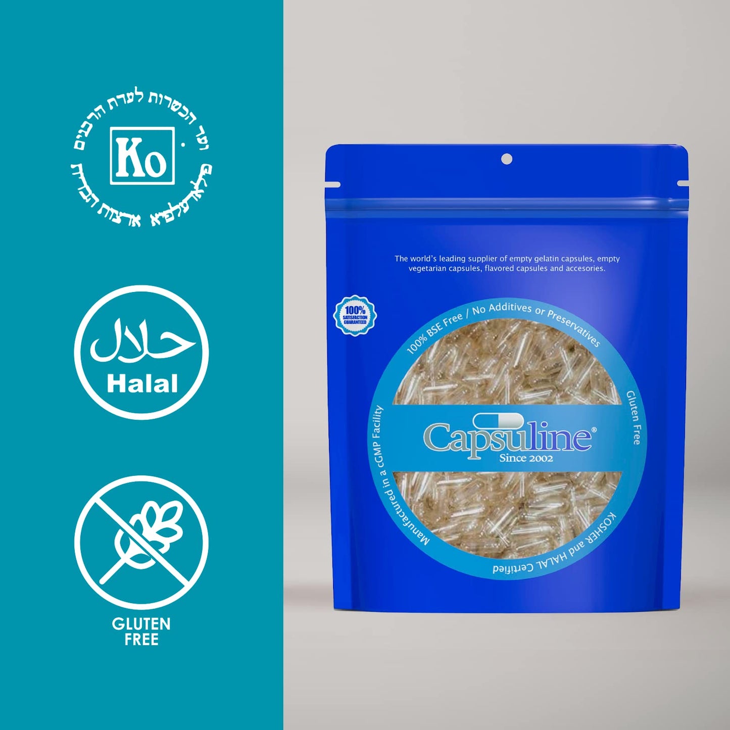 Capsuline Size 2 Clear Empty Gelatin Capsules – 1000 Count | Kosher, Gluten Free, Non-GMO