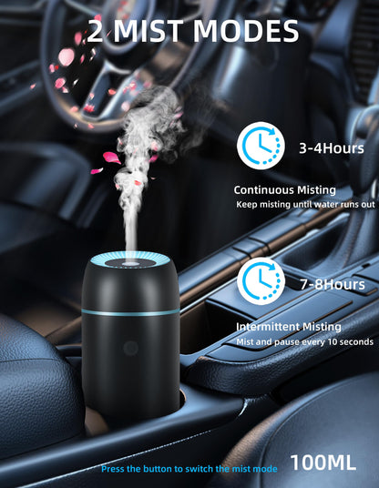 Car Diffuser for Essential Oils - Portable 100ml USB-C Ultrasonic Aromatherapy Diffuser with Colorful Lights (Black)
