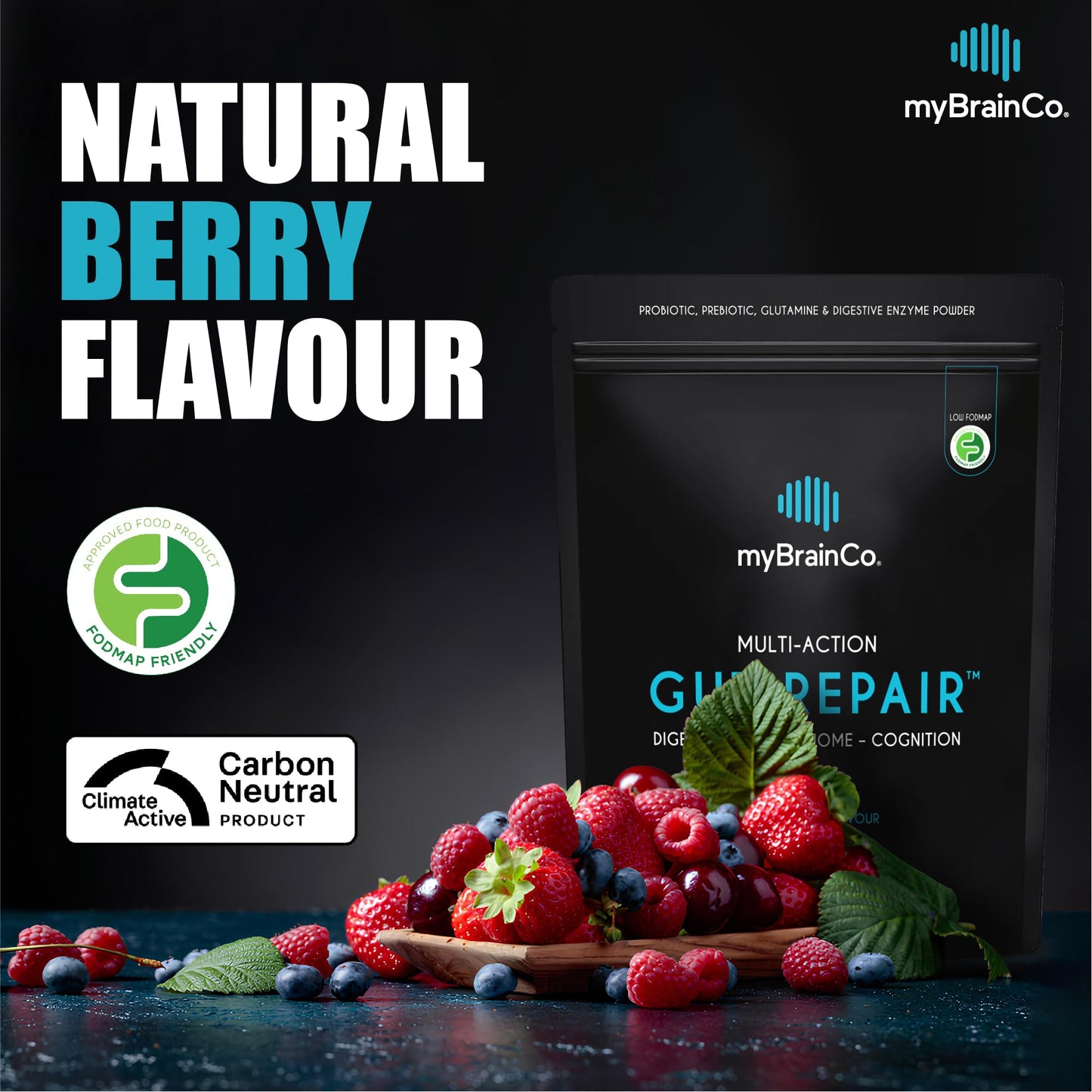 myBrainCo Gut Repair – Low FODMAP Digestive Support Powder with Probiotics, Enzymes & Glutamine (310g)