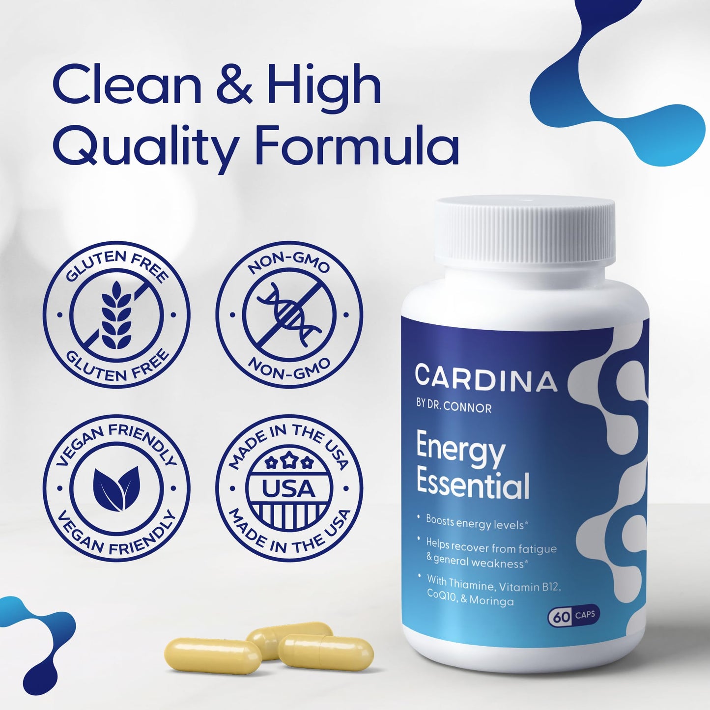Cardina B12 Vitamins for Women and Men – Brain Memory & Focus Support with Thiamine B1 & COQ10 | 60 Ct