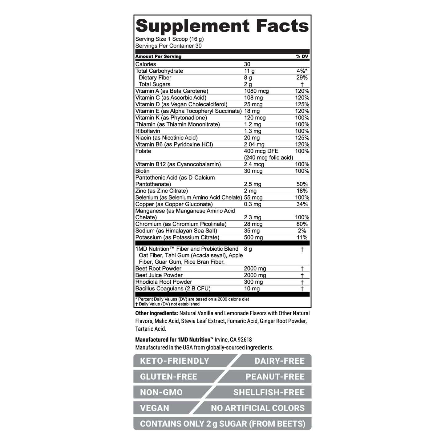 1MD Nutrition CardioFitMD — Vegan Beetroot Powder, High-Fiber Nitric Oxide Support (Keto-Friendly) - 30 Days