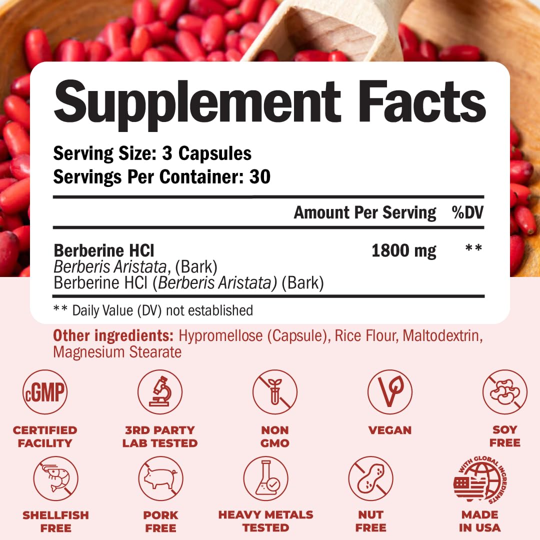 Vimerson Health Berberine 1800mg – Immune, Cardiovascular & Gut Support | Vegan & Non-GMO