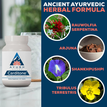 Ayush Herbs Carditone - Natural Heart Health Support with Rauwolfia, Arjuna, Calcium & Magnesium - 60 Vegetarian Caplets