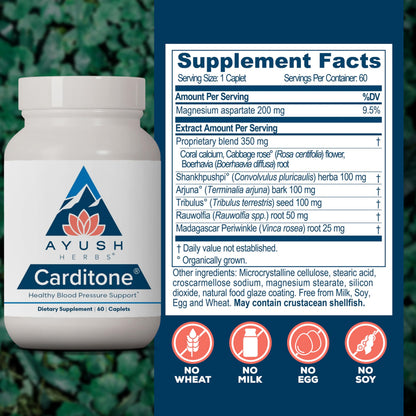 Ayush Herbs Carditone – Natural Heart Health Supplement with Rauwolfia, Arjuna, Calcium & Magnesium | 60 Vegetarian Caplets