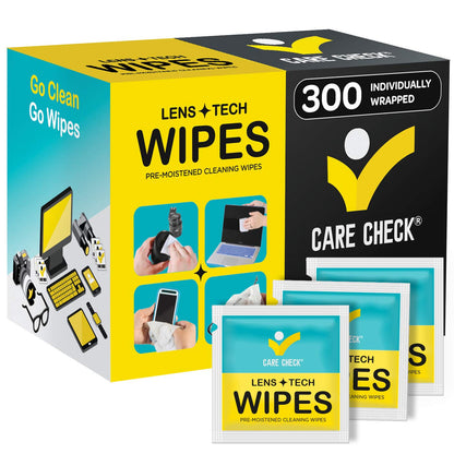 Care Check Lens Wipes – 300 Pre-Moistened Cleaning Wipes for Cameras & Screens