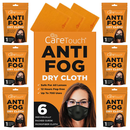 Care Touch Anti-Fog Dry Cloth – 6-Pack Microfiber Wipes for Glasses, Reusable Suede Cloth