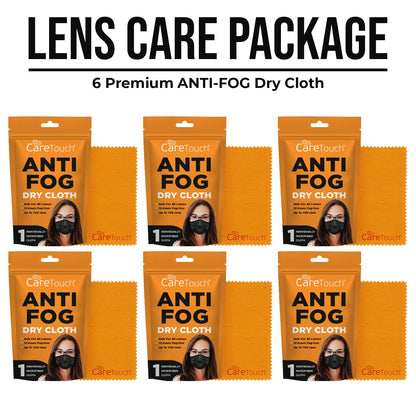 Care Touch Anti-Fog Dry Cloth – 6-Pack Microfiber Wipes for Glasses, Reusable Suede Cloth