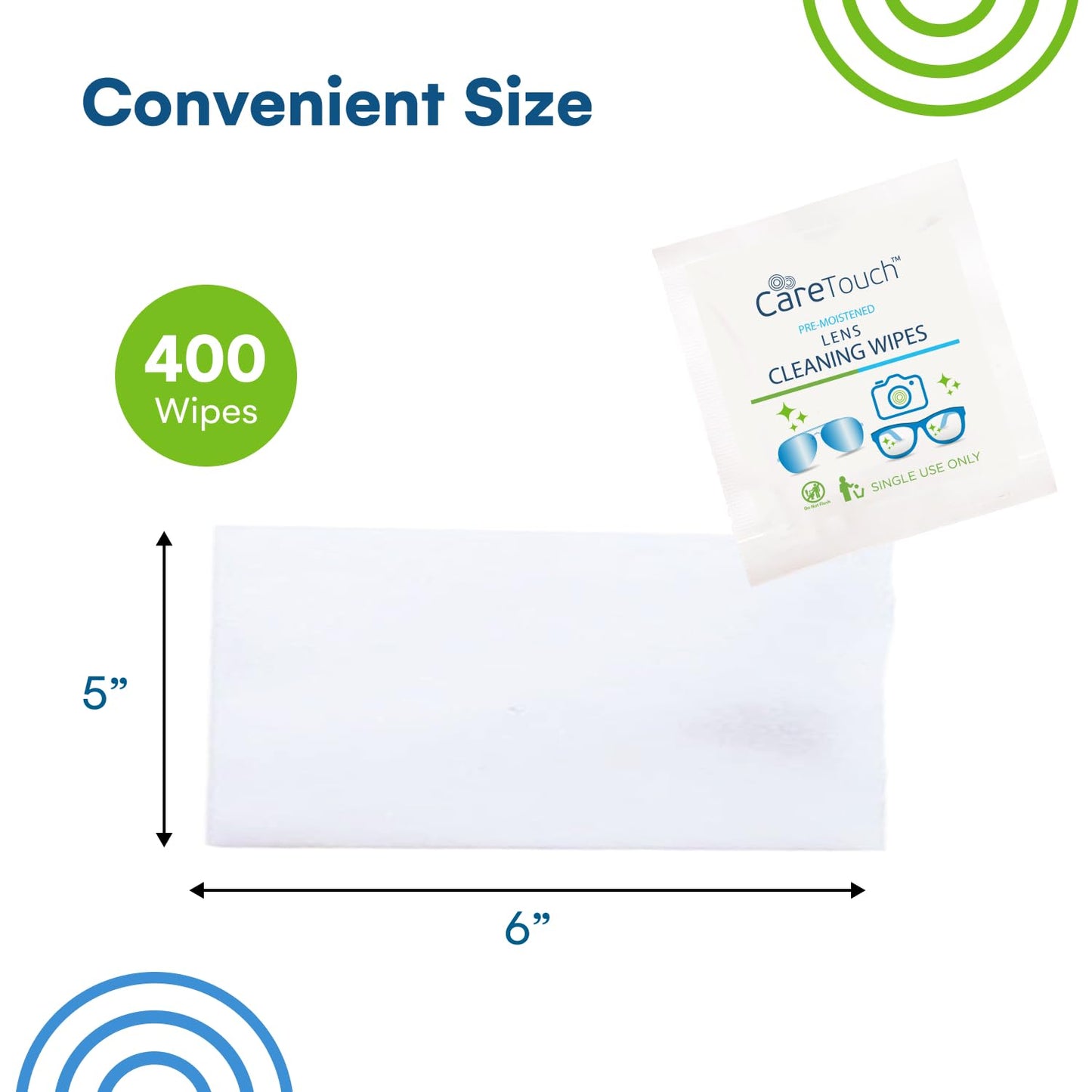 Care Touch Lens Wipes - 400 Count Pre-Moistened Wipes for Eyeglasses, Sunglasses & Camera Lenses | Gentle & Portable
