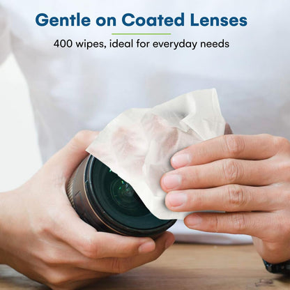 Care Touch Lens Wipes - 400 Count Pre-Moistened Wipes for Eyeglasses, Sunglasses & Camera Lenses | Gentle & Portable