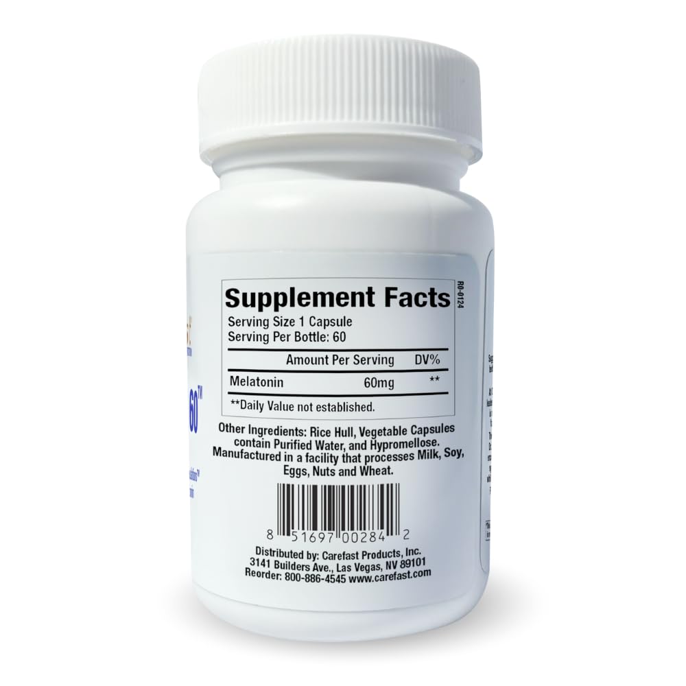 CAREFAST Pure Melatonin 60mg – 120 Capsules | Sleep Aid, Non-Habit Forming