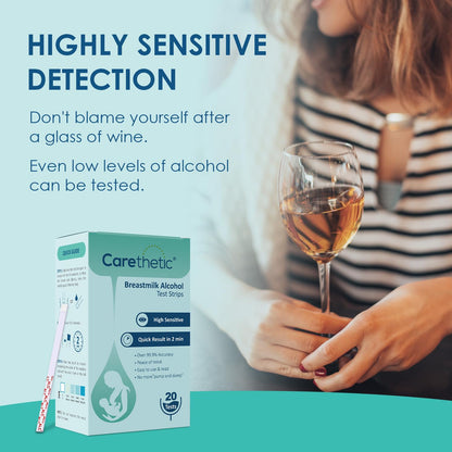 Carethetic Breastmilk Alcohol Test Strips - High Sensitivity, 2-Minute Home Results (20-Pack)