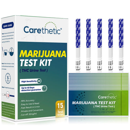 Carethetic THC Test Kit - Marijuana Urine Test Strips, 15-Pack, 45-Day Detection, 99% Accurate - Home Use